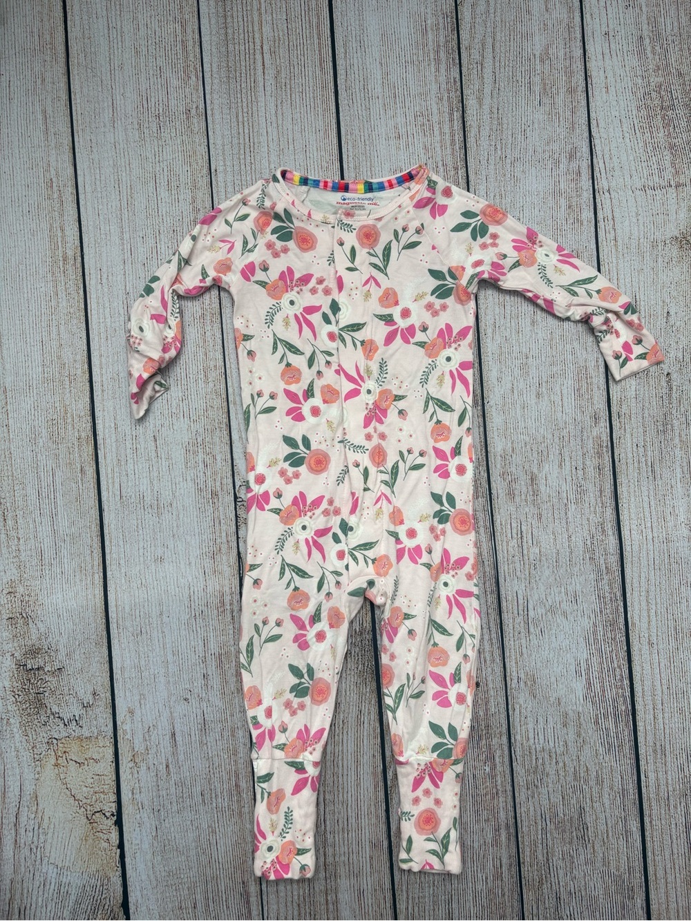 Magnetic Me Floral Long-Sleeve One-Piece Pajamas - Pink Floral